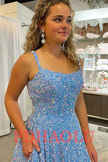 Gaun Prom Panjang A Line Gemerlapan Gaun Malam Panjang Selantai Tali Silang Menyilang Leher Persegi Gaun Acara Khusus Glitter RU162