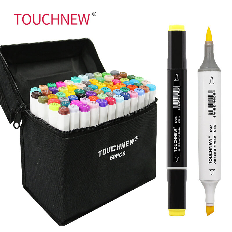 TOUCHNEW-Marcadores de pincel macio para adultos, marcadores de desenho, arte animação, 12 cores, 30 cores, 60 cores, 80 cores, 168 cores