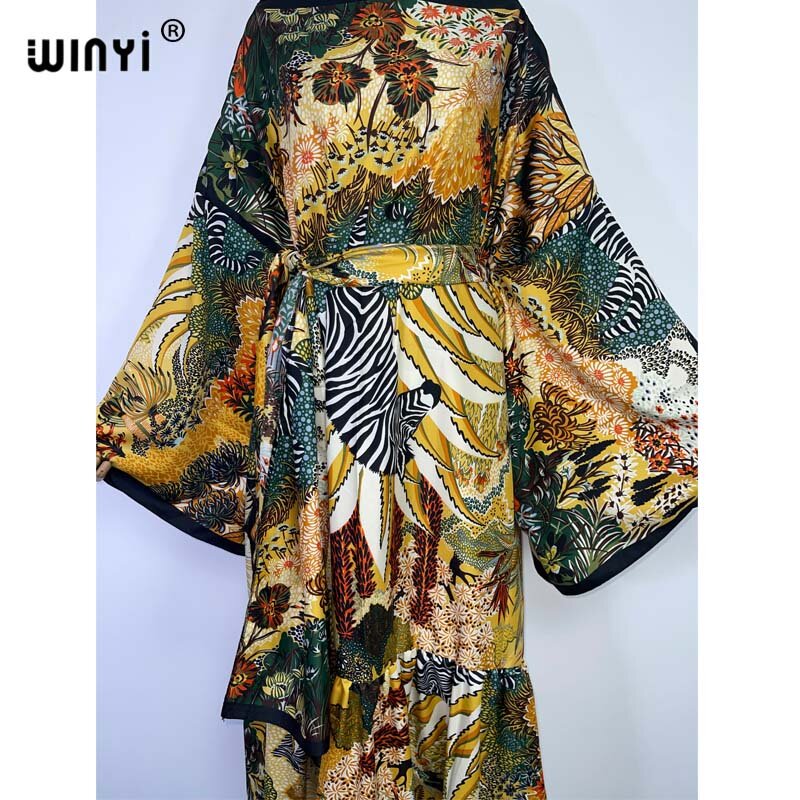 WINYI-Vestido Maxi Feminino do Oriente Médio, Longo Robe Kaftan, Estampa Confortável, Festa de Férias, Elegante, Moda, Ins, Outono, 2022
