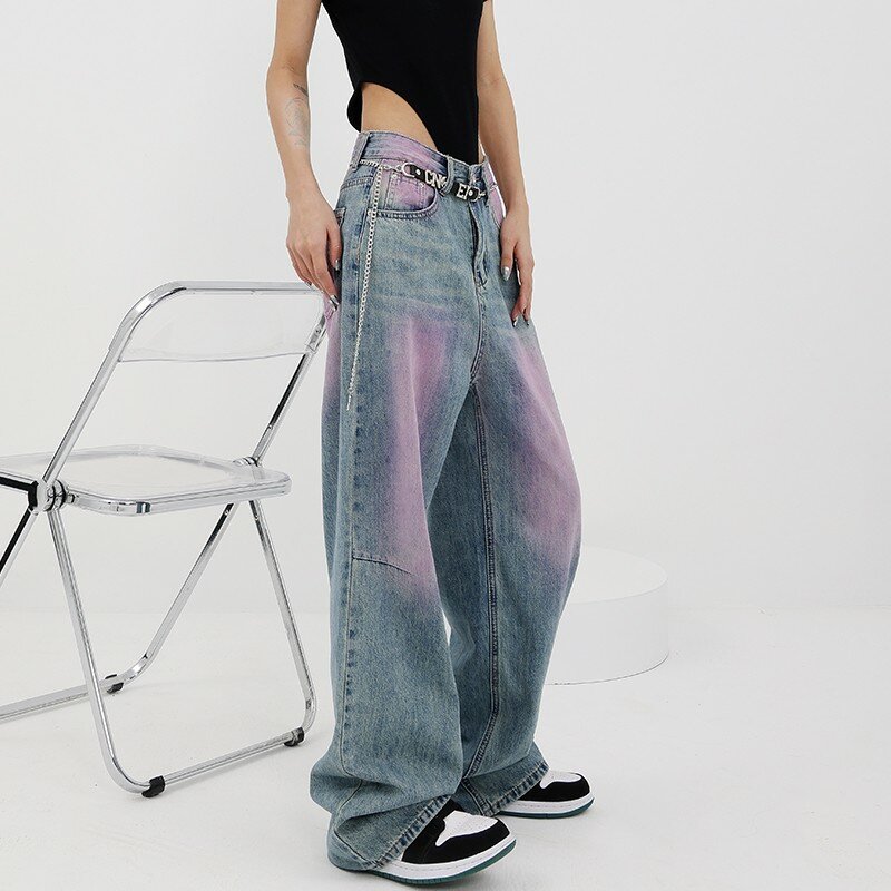 Джинсы женские с завышенной талией, джинсовая одежда с широкими штанинами, винтажные модные прямые брюки