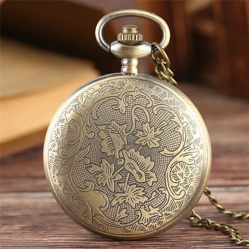 Old Fashion Pocket Watch with Flower Crystal Design Men Women Quartz Movement Watches Arabic Number Display Necklace Chain Gift