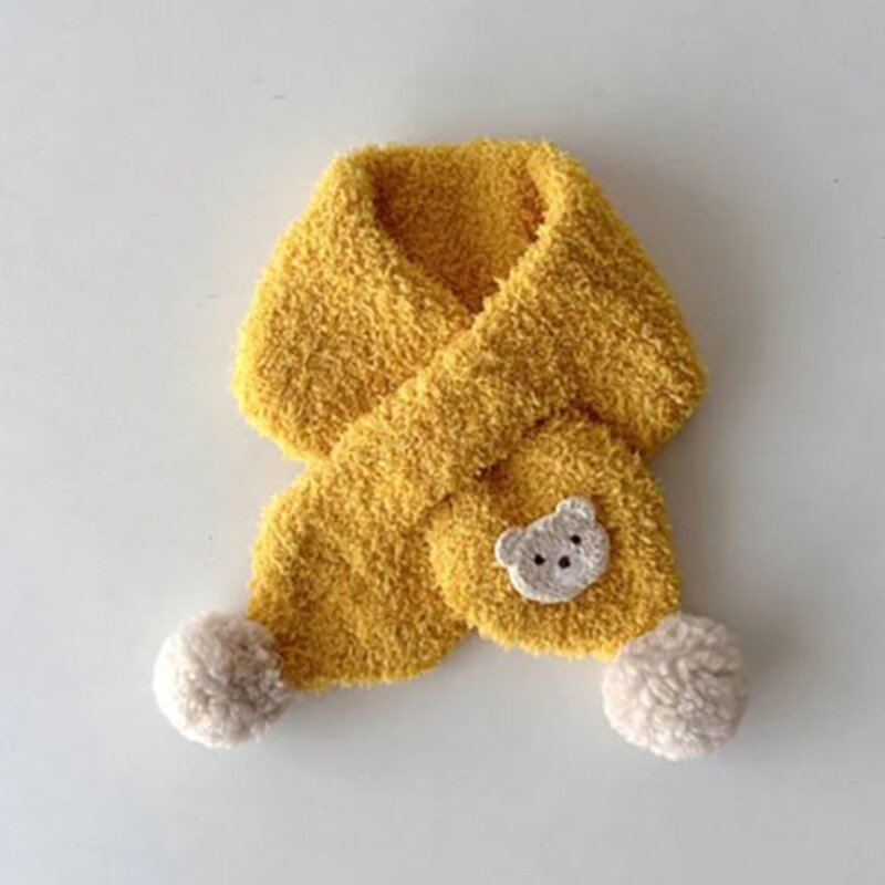 Warm Girls Cartoon Bear Scarf Cute Windproof Plush Fashion Thicken Neckerchief Thickening Soft Baby Short Plush Scarf