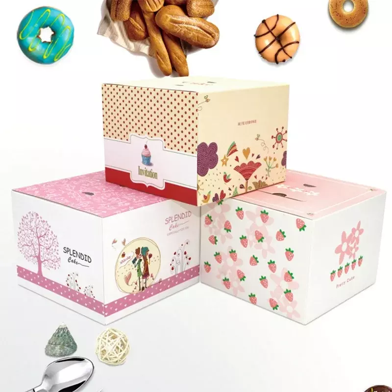 Индивидуальная продукция 52, портативная упаковка для выпечки пирожных, пирожных, коробка для быстрого питания, одноразовая бумажная коробка для пирожных с окошком и