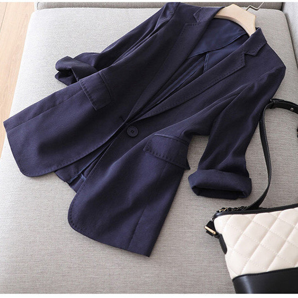 2023 New Light And Luxurious Slim Little Suit Coat Women's Casual Three-quarters Sleeve Pink Thin Style Summer Drape Fashion
