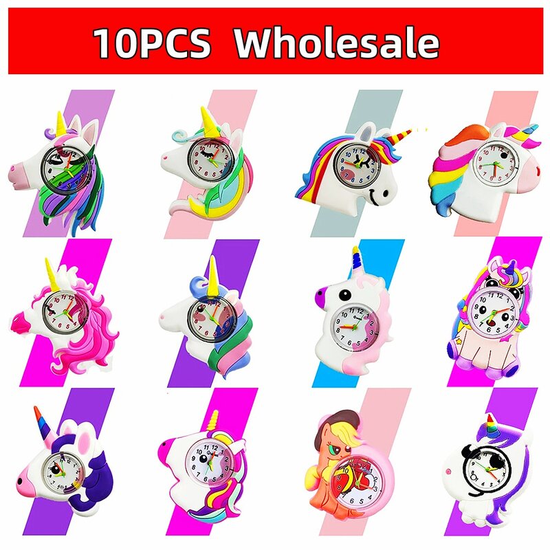 Reloj de unicornio para niños, 10 piezas, venta al por mayor, de fábrica, gran oferta, juguetes de tiempo de aprendizaje, pulsera, regalo de cumpleaños