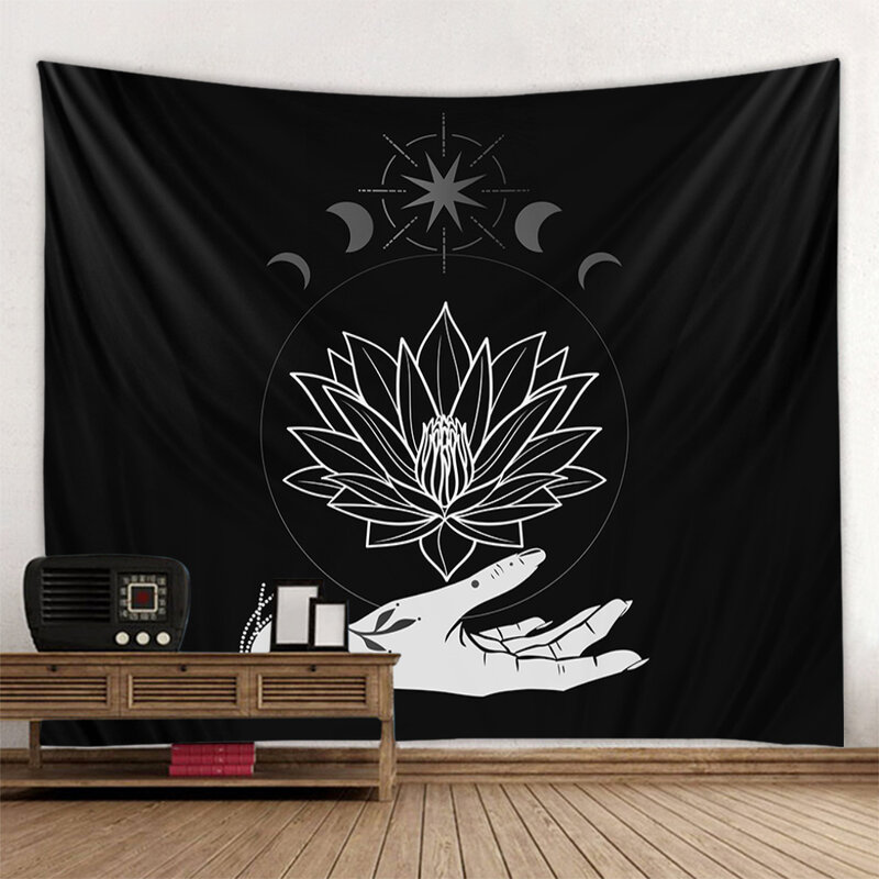 Tapiz negro de alas de fantasía, sol y luna, Calavera, colgante de pared para el hogar, hippie, brujería, decoración artística, dormitorio