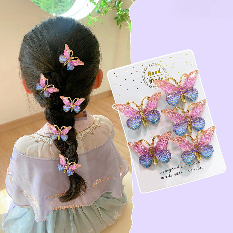 Horquillas de mariposa 3D con degradado de colores para niña, 5 piezas, pinzas para el pelo para niños, sombreros para niños, pasador de princesa, accesorios para niñas