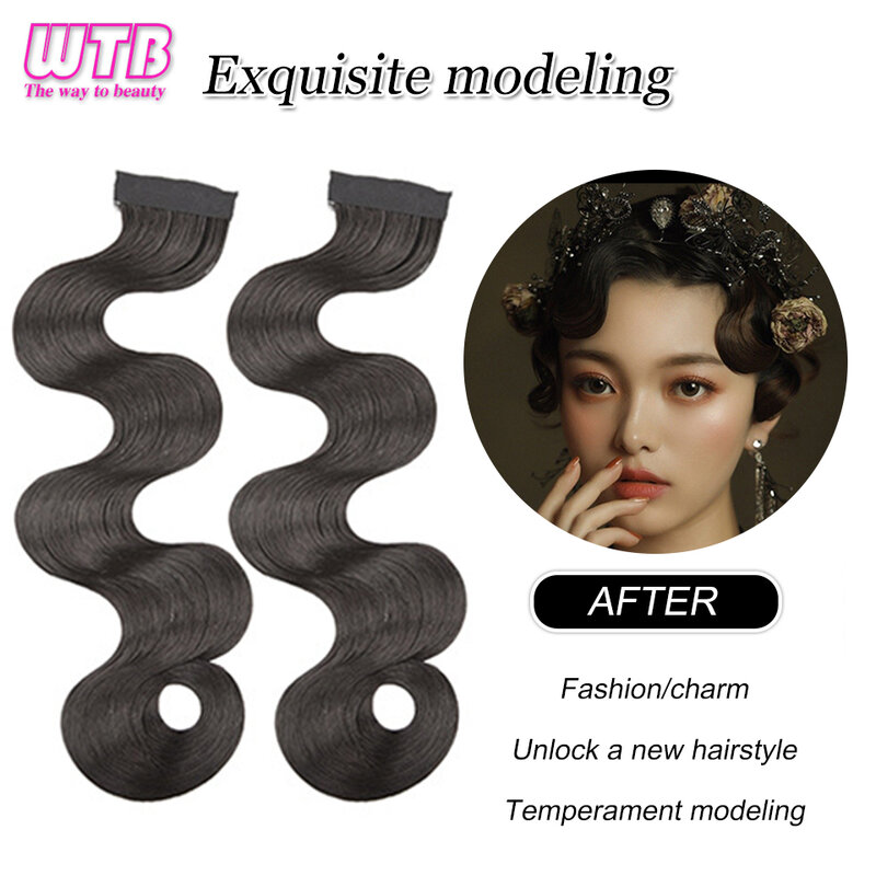 WTB-Perruque frange synthétique pour femme, frange ondulée poussée à la main, coiffure bouclée rétro, accessoires pour cheveux