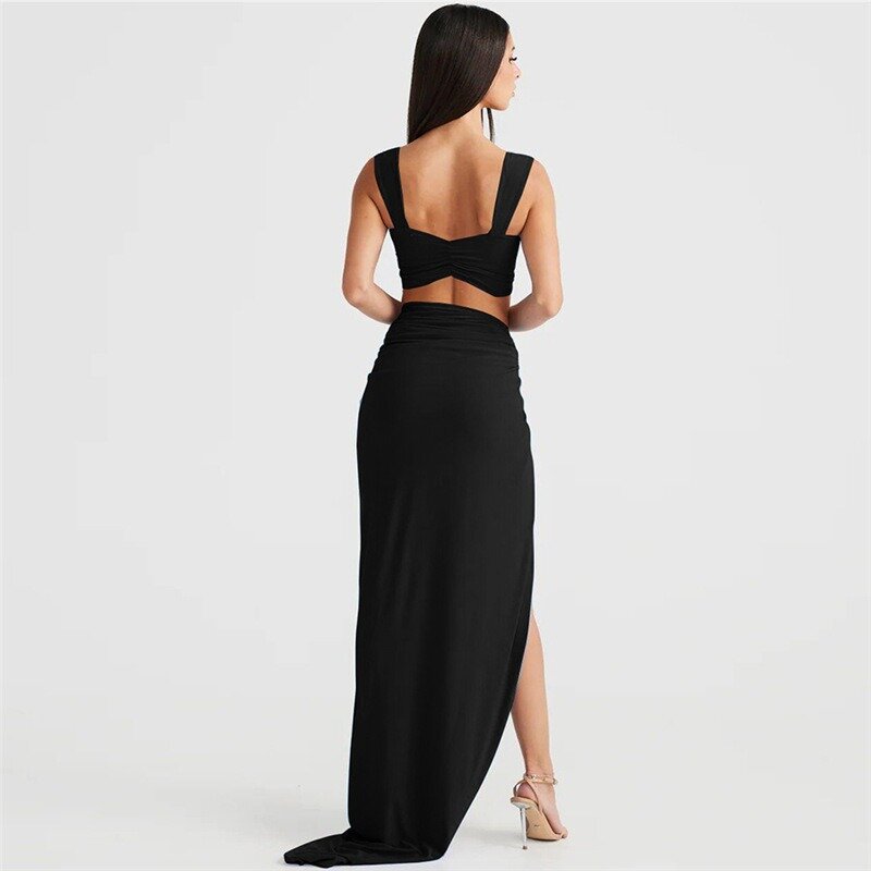 Nibber Solid Color Hanging Neck Maxi Dress Sexy Hollow Women Perspective Bag Hips Robe Female Street Trendy Dresses Clothing