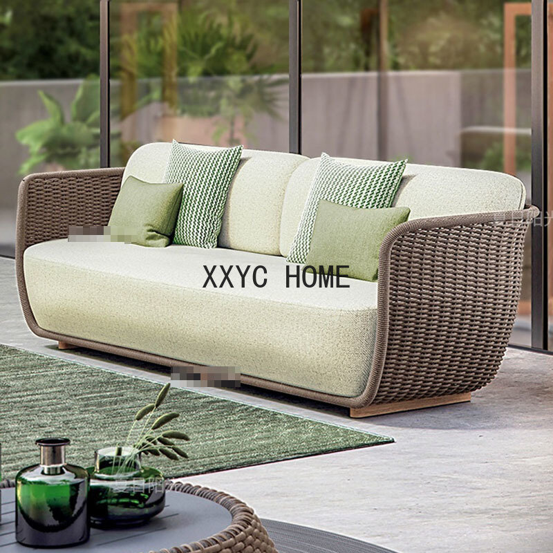 Outdoor rattan sofa waterproof sunscreen combination garden patio terrace sun room outdoor leisure  chair