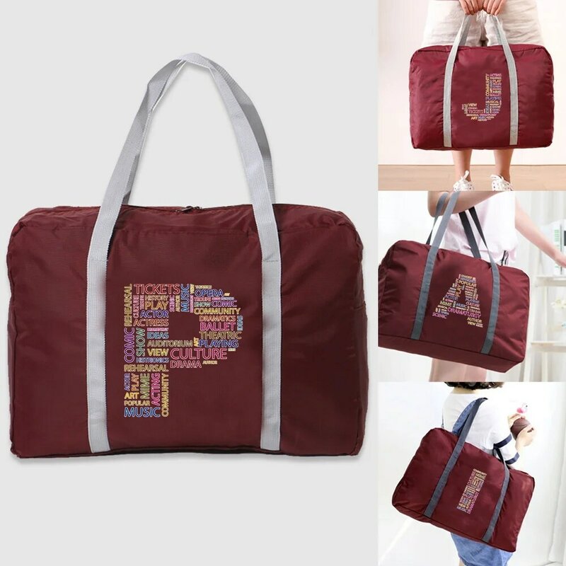 Foldable Travel Bag Women Waterproof Portable Storage Bag Unisex Large Capacity HandleBag Text Letter Pattern Travel Accessories