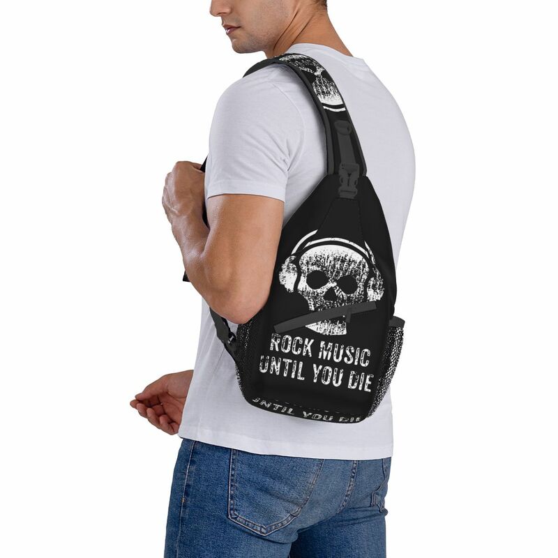 Death Skull Music Gift Crossbody Sling Bag Chest Bag Rock Roll Heavy Metal Shoulder Backpack Daypack Hiking Cycling Satchel