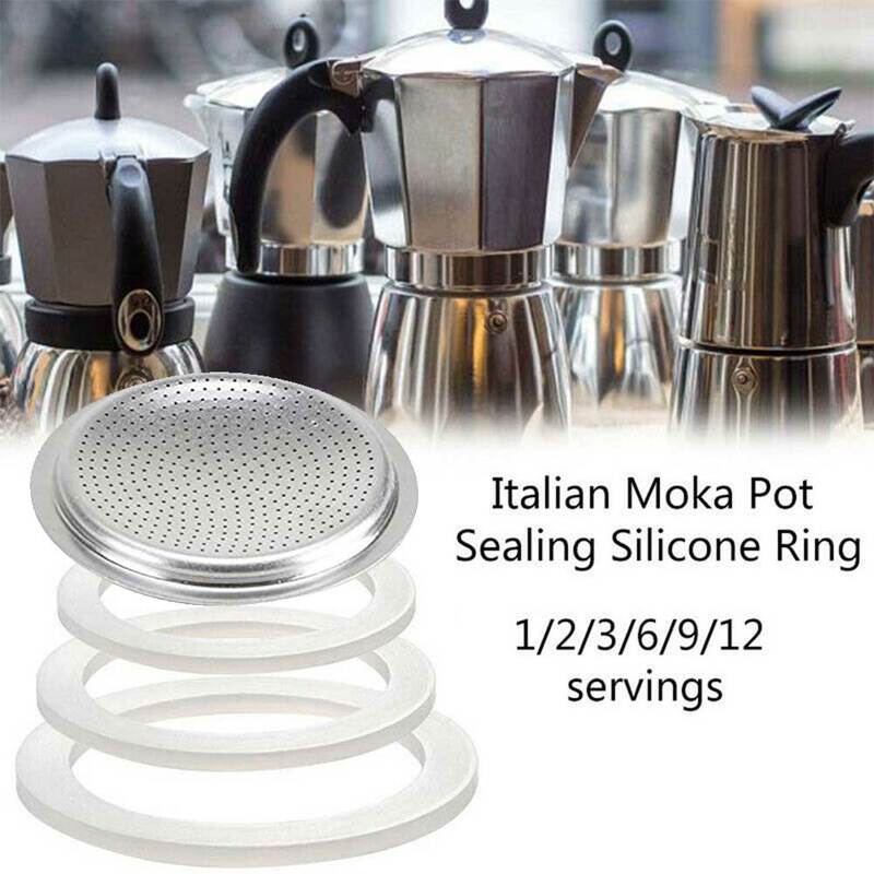 Sello de goma piezas Moka con 1 tamiz, junta de repuesto para cafetera, Espresso, estufa Moka, parte superior de goma de silicona
