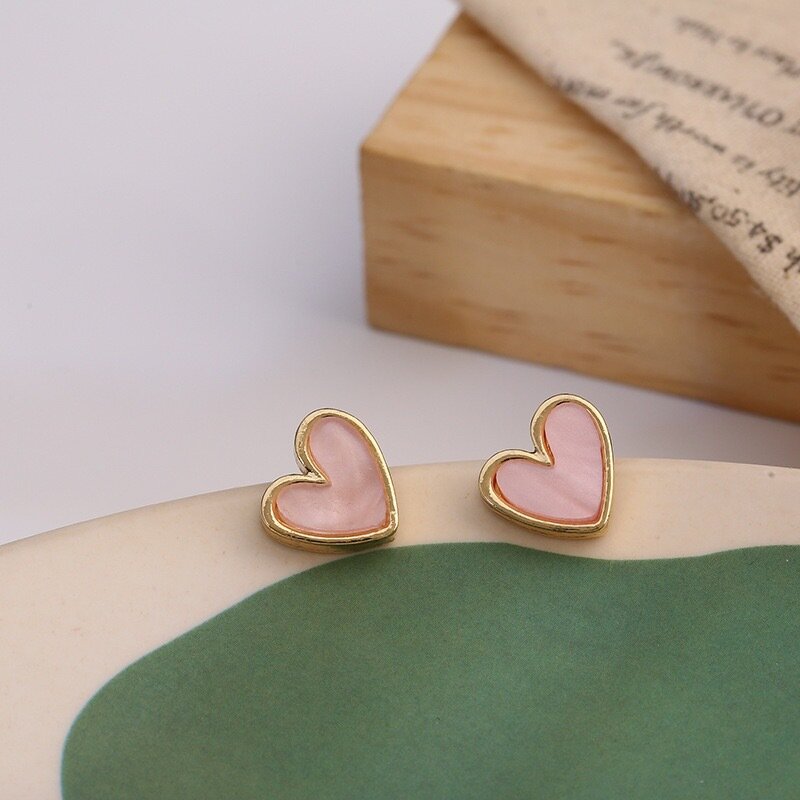 Cute Korean Earrings Heart Bling Zircon Stone Rose Gold Color Stud Earring for Women Fashion Jewelry 2021 New Gift