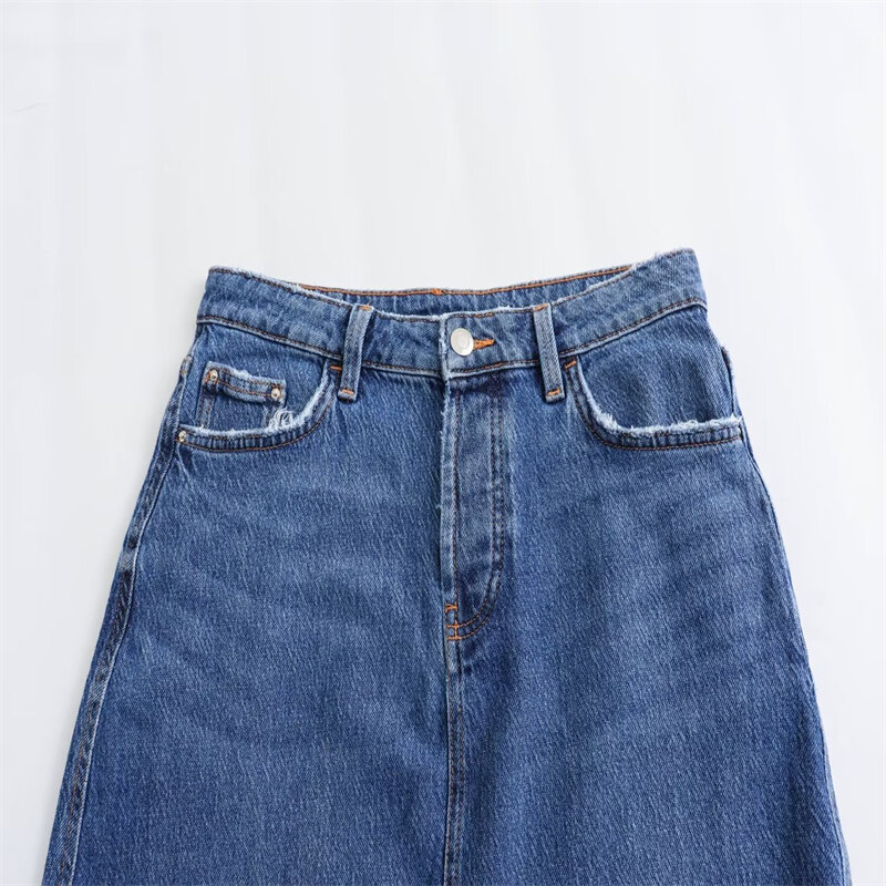 Saia jeans midi com fenda, cintura alta, bolso, magro, sexy, elegante, longa, casual, verão, novo, 2022