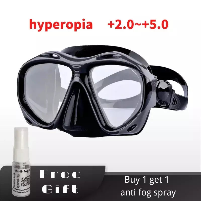 Weitsichtige Presbyopie-Tauchmaske mit gehärteten Glaslinsen, Lesen von Hyperopie-Tauch ausrüstung für Männer, Frauen, 2,0 bis 5,0