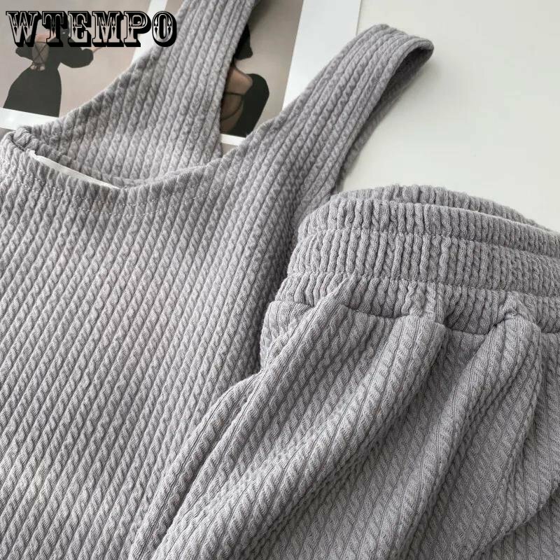 WTEMPO-Conjunto Clásico sin mangas para mujer, Top y pantalones cortos, chándal informal de verano, traje deportivo de dos piezas