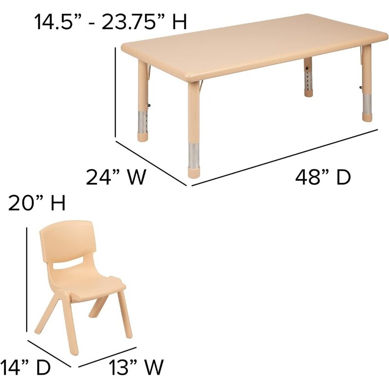 Juego de mesa y silla para niños, mesa y silla movibles rectangulares de plástico rojo, altura ajustable, con 6 sillas