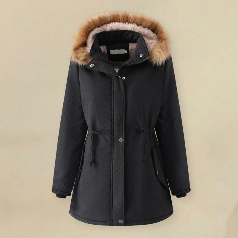 女性のミドル丈フード付きジャケット,取り外し可能なフリースライニング,スタンドカラー,長袖,単色,秋と冬