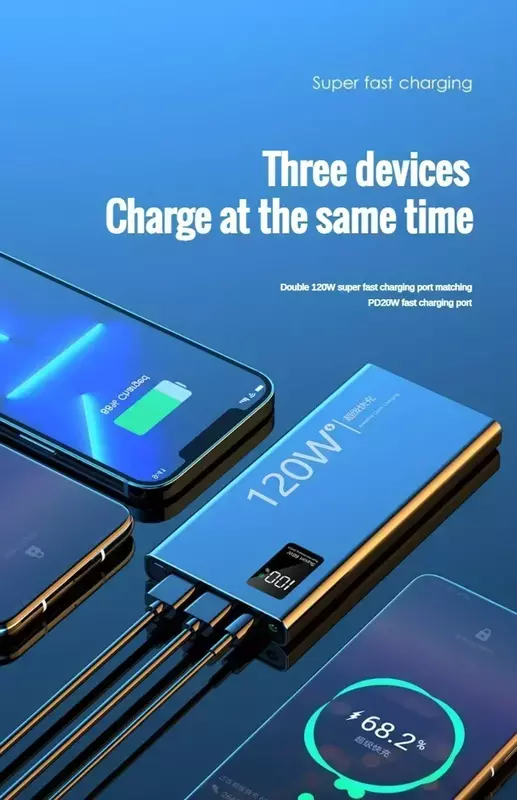 Lenovo-Chargeur de batterie portable haute capacité, charge super rapide, banque d'alimentation 120W, 50000mAh, Xiaomi, iPhone, Samsung, Huawei