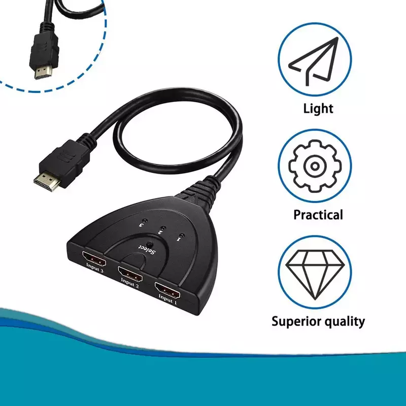 Interruptor compatible con HDMI, 3 puertos de entrada y 1 salida compatible con HDMI, Full HD 1080P, pantalla de imagen 3D para múltiples medios