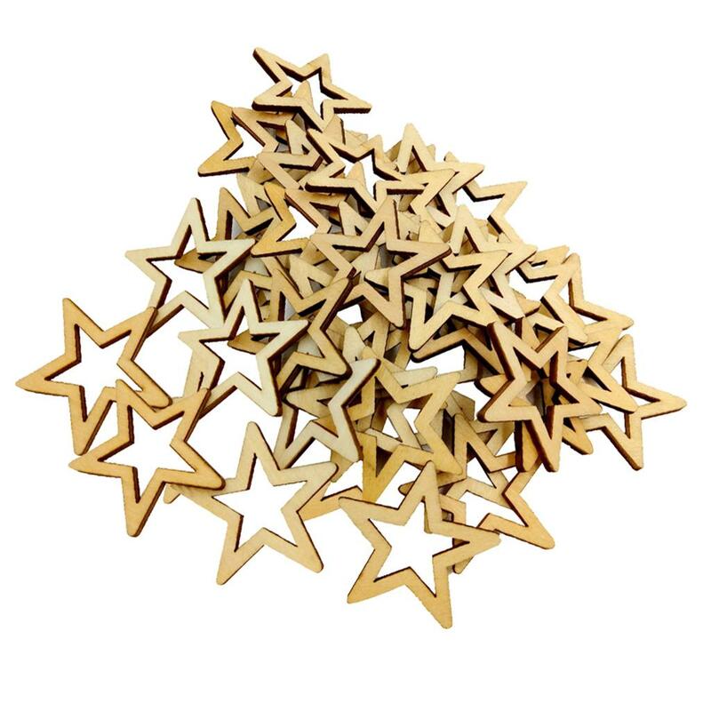Madeira Star Shapes Embellishments Sets, Decorações da Natureza para o partido, casamento, decorações do feriado, 30mm, 1.17 ", 100Pcs
