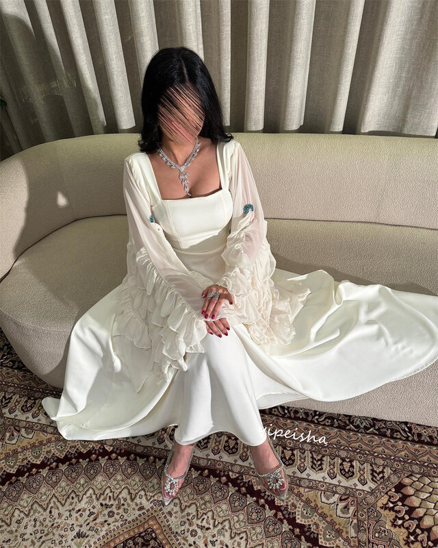 Ballkleid Trikot Perlen abgestufte Clubbing Ballkleid Vierkant hals maßge schneiderte Anlass Kleid lange Kleider Saudi-Arabien