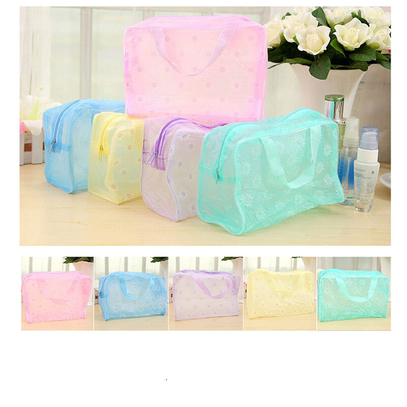 Bolsa de almacenamiento de cosméticos de PVC transparente para mujer, organizador multicolor, bolsa de maquillaje, bolsas de baño de viaje de compresión