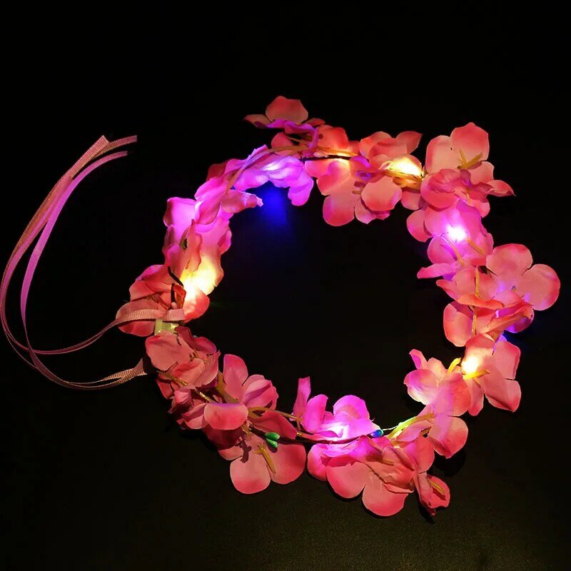 Светящаяся Цветочная повязка на голову, яркий Гавайский головной убор для вечеринок, свадеб, помолвка, белая роза, светящийся венок, рождественские огни