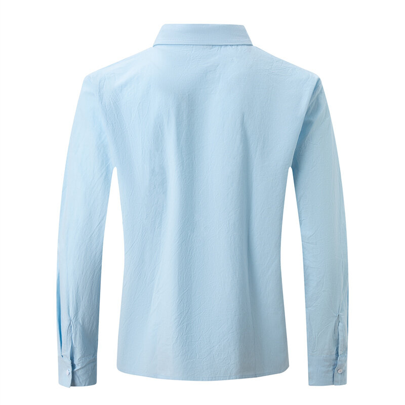 Men's Linen Long-Sleeved Shirts Spring Autumn  100%Cotton  Solid Color Turn-down Collar Casual Style Plus