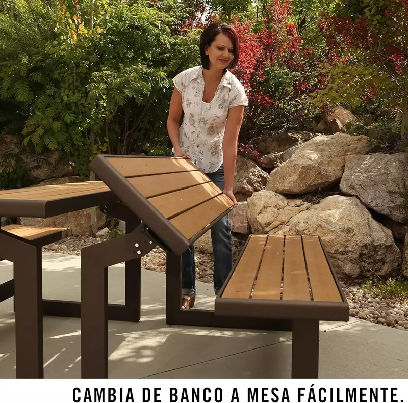 مقعد وطاولة بنية قابلة للتحويل مدى الحياة ، بناء خشب صناعي ، شجر