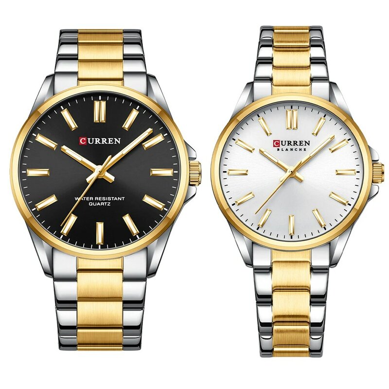 CURREN Brand Couple Waterproof Watches for Lovers Simple Classic Quartz Stainless Steel Wristwatches with Luminous Hands Relogio