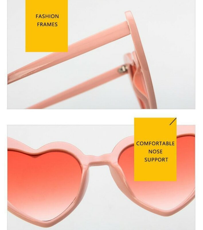 Women Fashion Heart Shaped Sunglasses Vintage Brand Designer Large Fram Goggle UV400 Protection Eyewear Summer Beach Shades