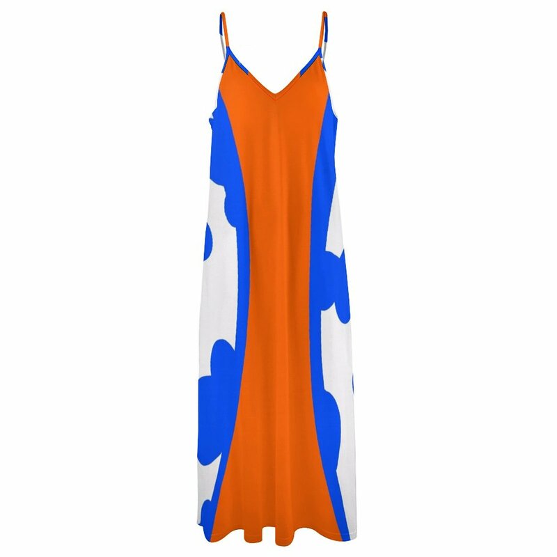 ブルーとオレンジのノースリーブドレス,女性の夏服,2023