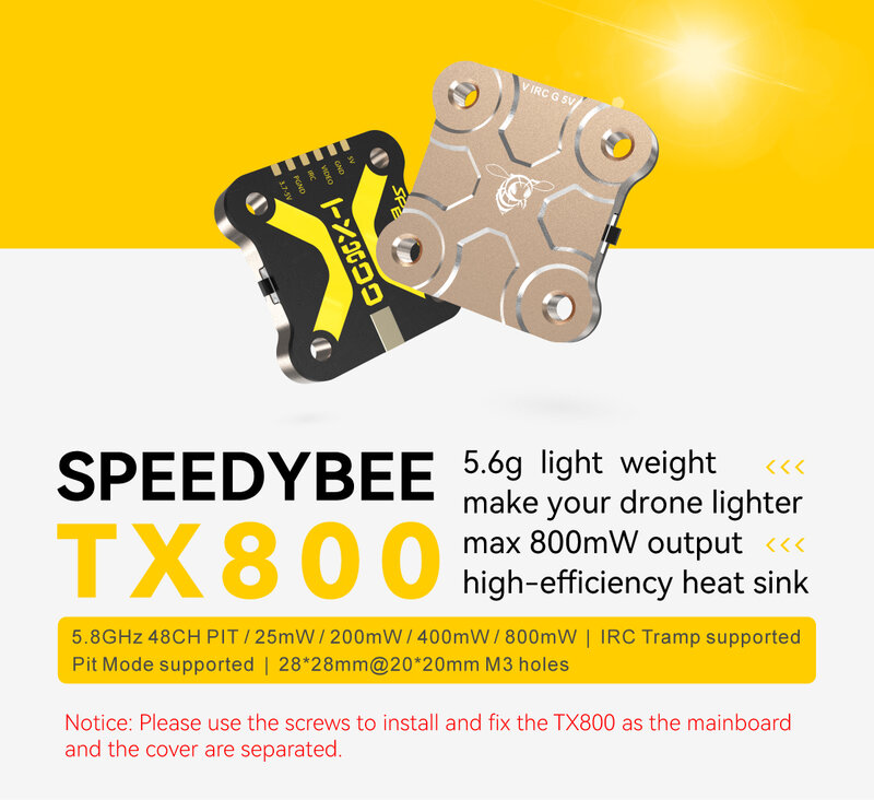 SpeedyBee TX800 5.8G VTX 48CH VTX, Drone balap RC FPV Output jarak jauh 25mW/200mW/400mW/800mW