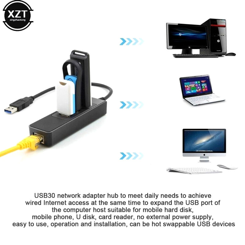 맥북 노트북 컴퓨터용 USB 허브, USB 3.0-RJ45 랜 이더넷 어댑터, 유선 네트워크 카드, 1000Mbps, 3 포트