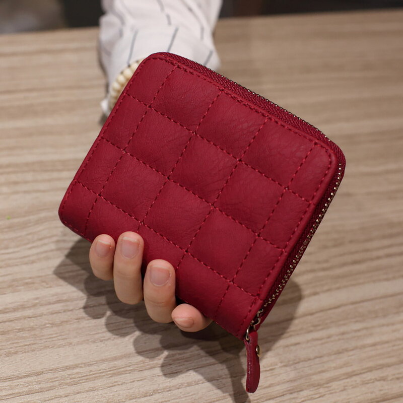 女性用の短いpuレザーの財布,女性用の市松模様の財布,ファッショナブルなカードホルダー,ジッパー,コイン