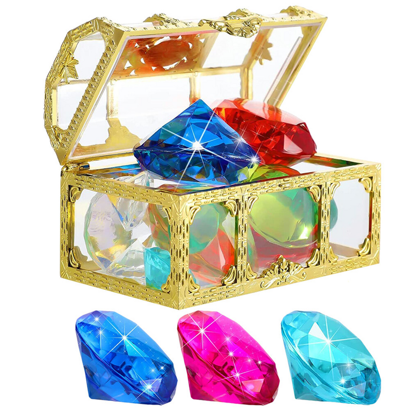 20pcs Underwater Toy Simulated Diamond Plaything Pool Diving Gemstone Toy With Treasure Box