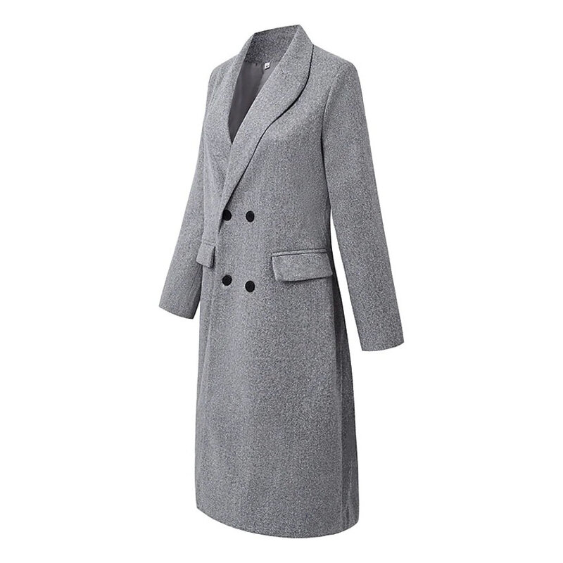 Casaco de lã de comprimento médio feminino, casacos de cor sólida