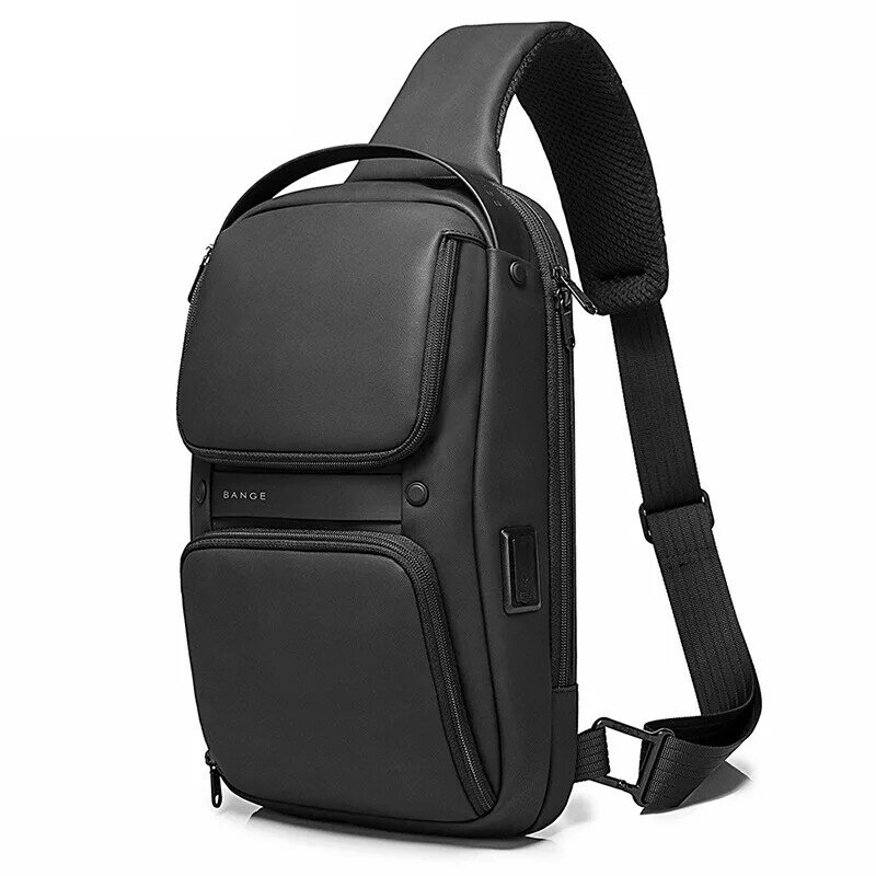 BANGE 브랜드 업그레이드 TPU 대용량 다기능 크로스 바디 남성용 가방, USB 숄더백, 방수 여행 체스트백