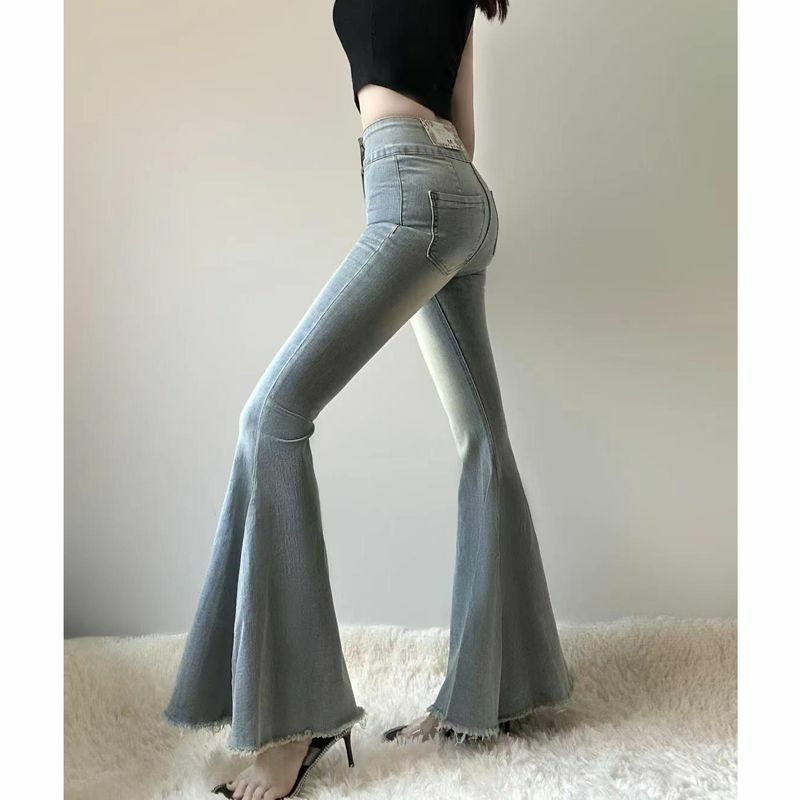 Jeans para esfregar chão feminino de cintura alta, calça jeans casual, elasticidade emagrecedora, moda sexy, primavera e verão