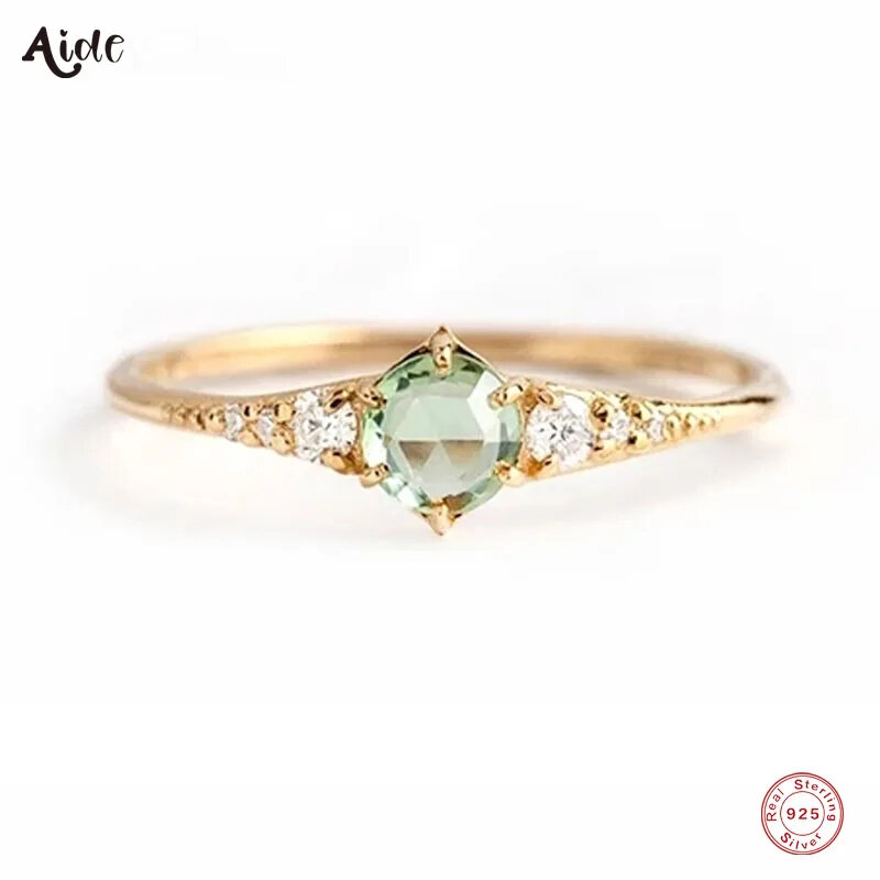 Aide 925 Sterling Silver świeża mięta zielona cyrkonią pierścionki dla kobiet minimalistyczny kryształ cienki szczupły wieżowych pierścienie biżuteria