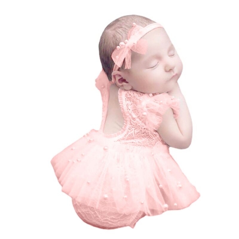 Y1UB pasgeborenen douchecadeau foto rekwisieten jurk hoofddeksels baby nieuwjaar fotoshoot outfit