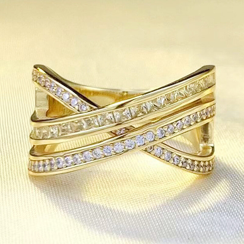 S925 cincin berlian tiga baris pembungkus perak baru 2023 dengan Set lengkap Zircon gaya wanita mode personal