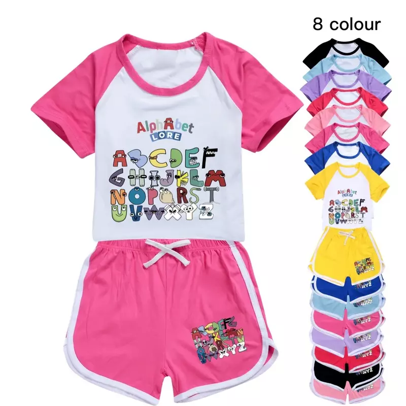 Conjunto de ropa de verano para niños y niñas, Camiseta deportiva, pantalones, ropa de bebé, pijamas cómodos, alfabeto, 2 piezas