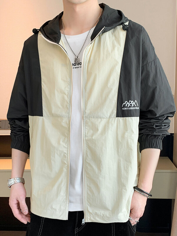 Estate UPF50 + cappotti in pelle moda uomo Patchwork leggero e sottile protezione solare giacca a vento con cappuccio a prova di UV giacche Casual da uomo