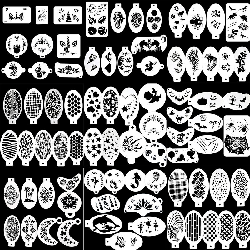 Bowitzki 1pcs Reusable Face Paint Stencils for Body Painting Halloween Party Makeup Temporary Tattoos Stencils