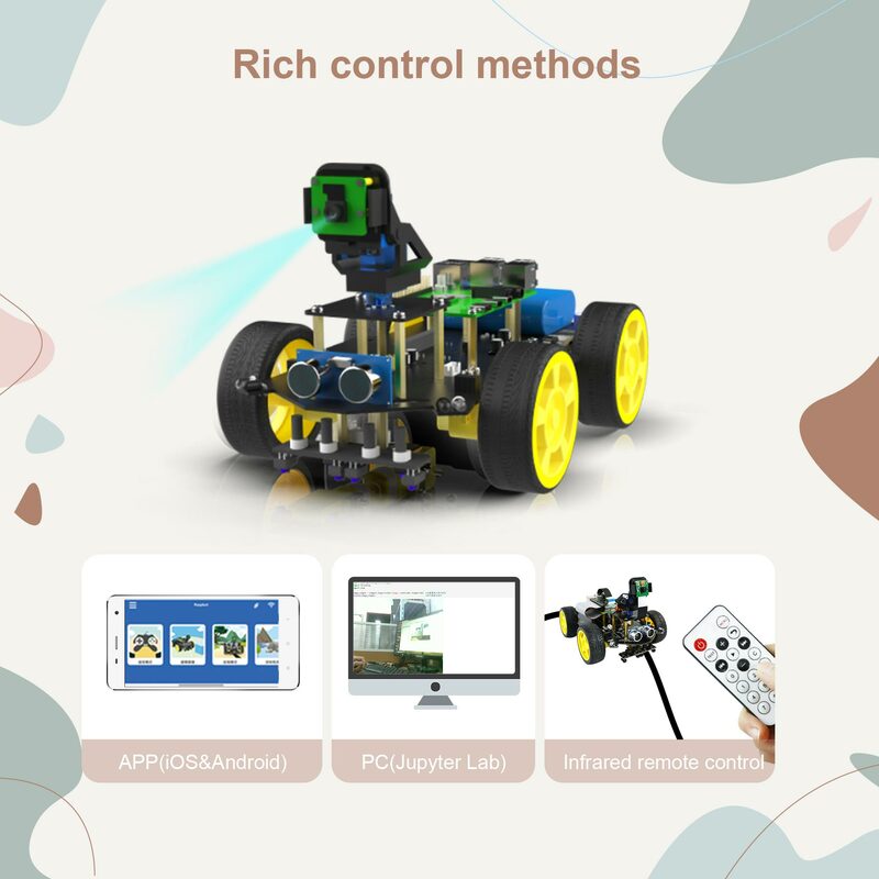 Raspbot 4WD Smart Car AI Vision Robot Learning Kit For Raspberry Pi 5 With 5MP Camera 186500 Battery FPV Control Mobile Track