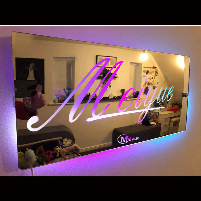 Enseigne au néon personnalisée, lumière de miroir, salutations personnalisées, mur de lumière LED acrylique pour la maison, décoration de café-bar