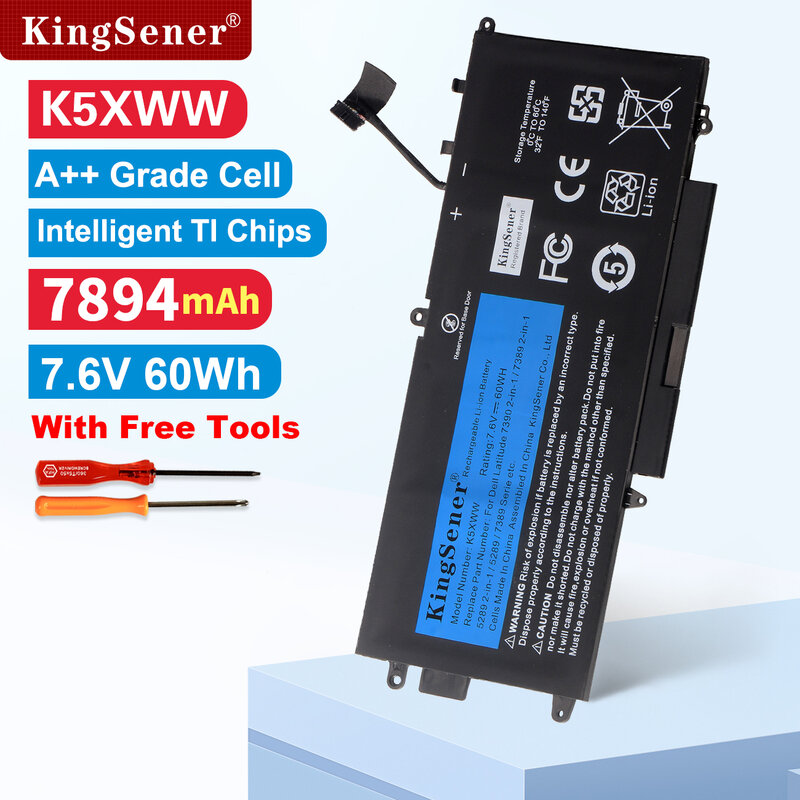 Аккумулятор KingSener K5XWW для ноутбука DELL Latitude 5289, 7389, 7390, 2 в 1, 71TG4, 725KY, N18GG, 7,6 В, 60 Вт/ч